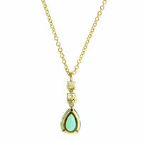 18K Yellow Gold Green Pear Shape Tourmaline Diamond Pendant, 18k yellow gold, Long's Jewelers
