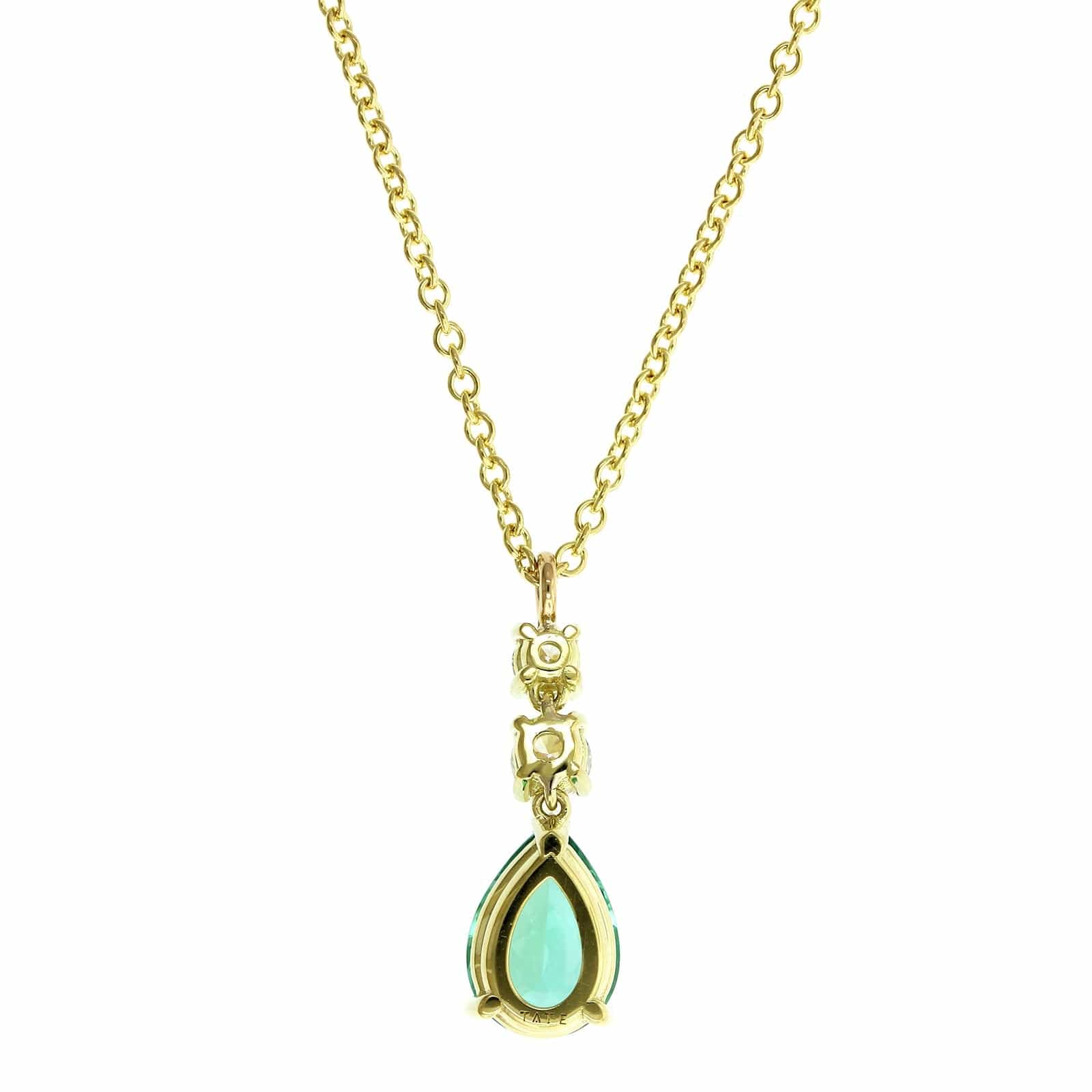 18K Yellow Gold Green Pear Shape Tourmaline Diamond Pendant, 18k yellow gold, Long's Jewelers