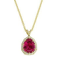18K Yellow Gold Rubellite Diamond Halo Pendant