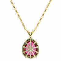 18K Yellow Gold Rubellite Diamond Halo Pendant