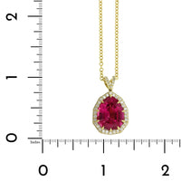 18K Yellow Gold Rubellite Diamond Halo Pendant