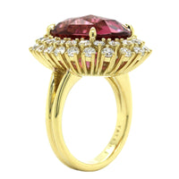 18K Yellow Gold Oval Rose Tourmaline Diamond Halo Ring