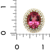 18K Yellow Gold Oval Rose Tourmaline Diamond Halo Ring