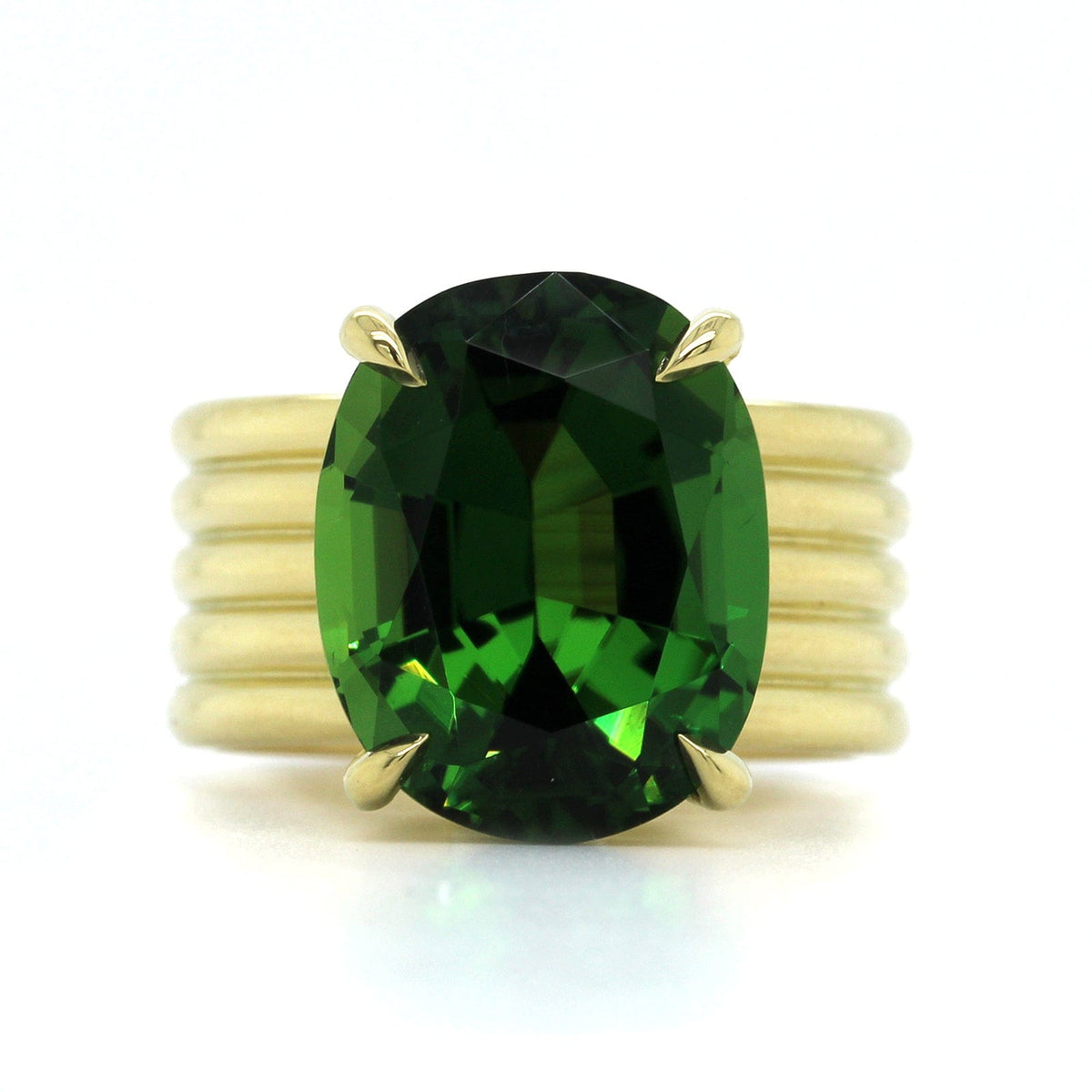 18K Yellow Gold Oval Green Tourmaline Ring