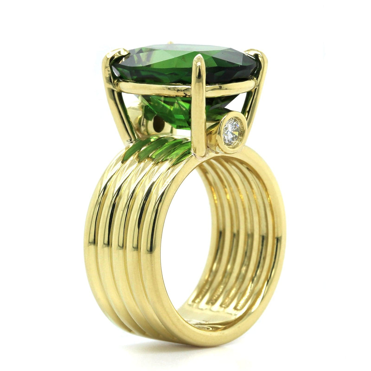 18K Yellow Gold Oval Green Tourmaline Ring