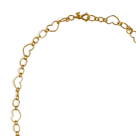 18K Yellow Gold Link Chain with Hearts, 18k yellow gold, Long's Jewelers
