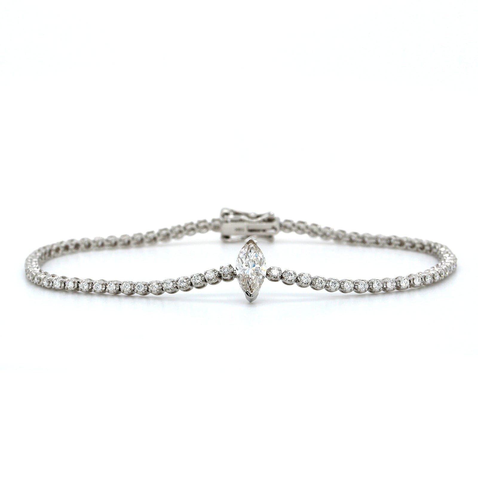 18K White Gold Marquise Shape Diamond Tennis Bracelet