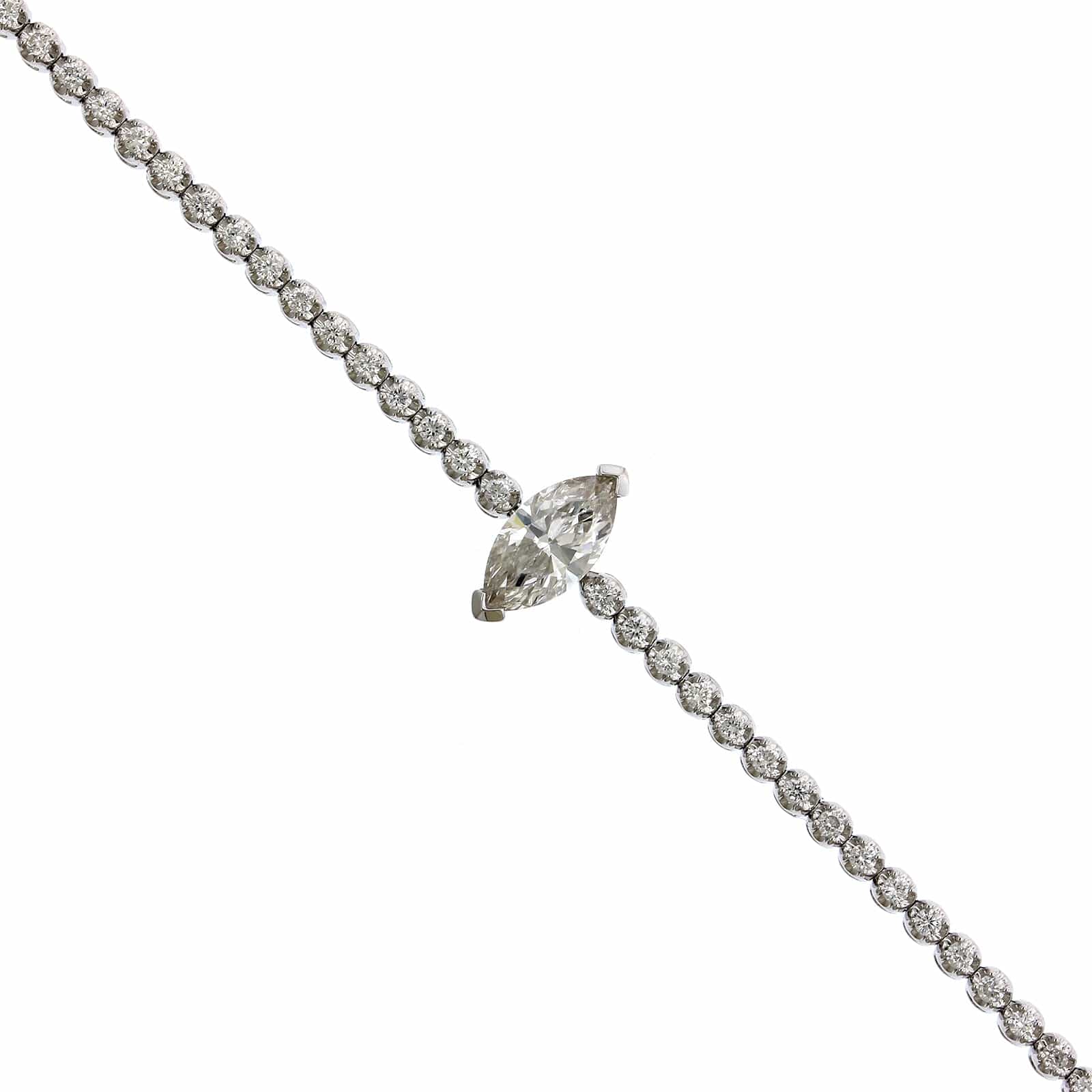 18K White Gold Marquise Shape Diamond Tennis Bracelet