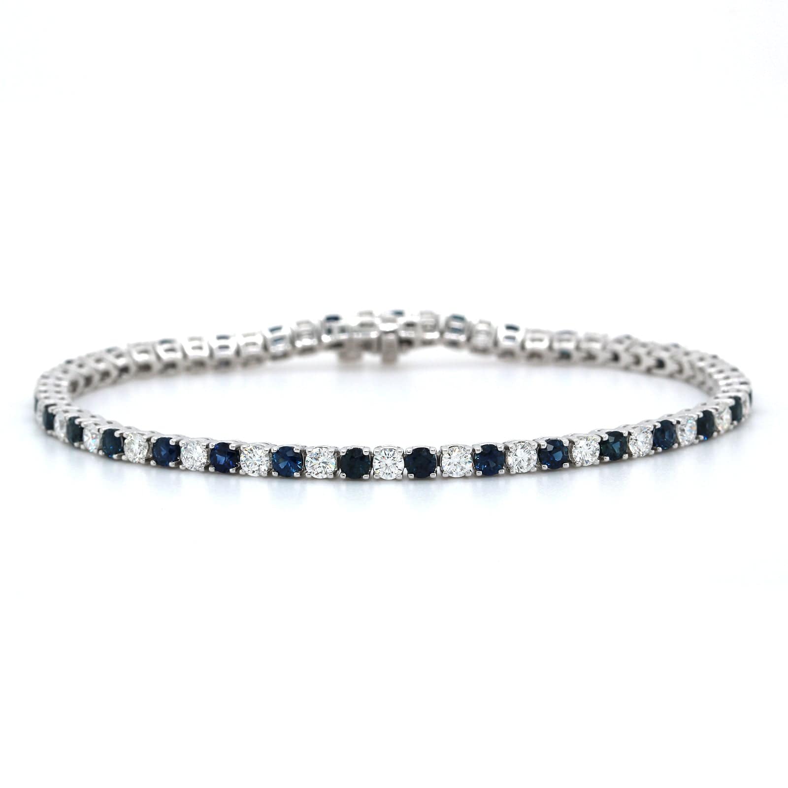 14K White Gold Sapphire and Diamond Tennis Bracelet
