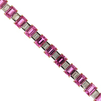 18K Rose and White Gold Emerald Pink Sapphire and Diamond Line Bracelet, 18k rose gold, Long's Jewelers