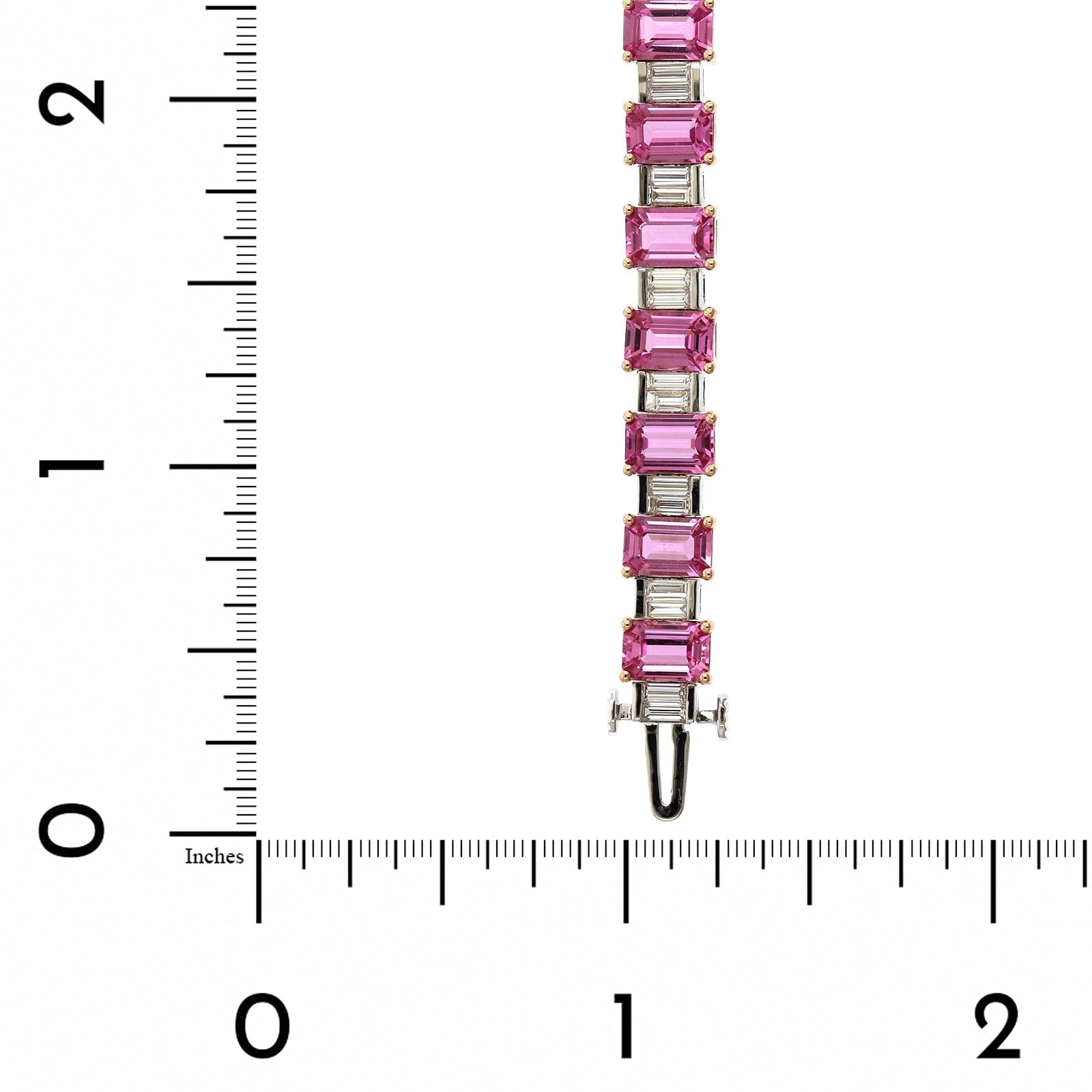 18K Rose and White Gold Emerald Pink Sapphire and Diamond Line Bracelet, 18k rose gold, Long's Jewelers