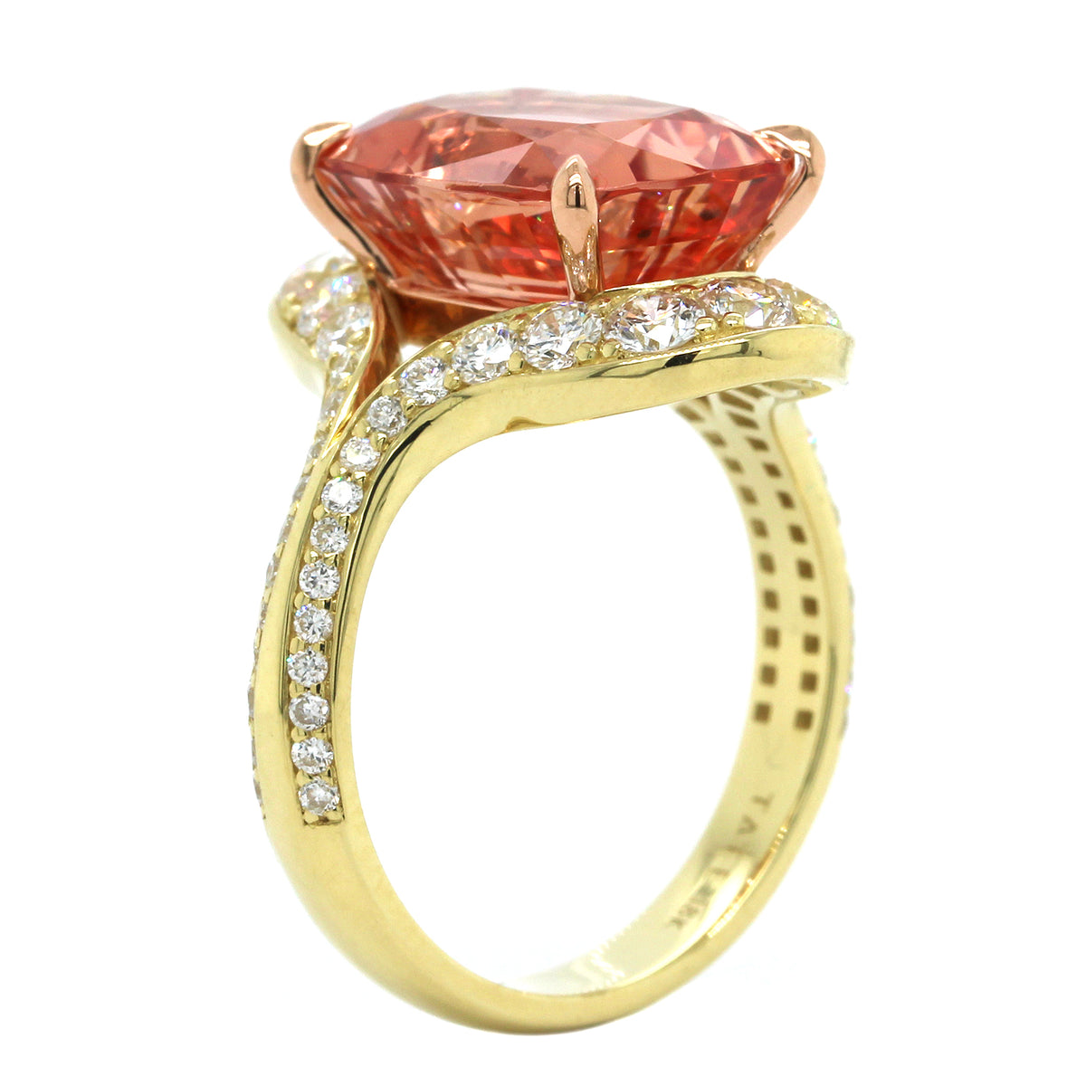 18K Yellow Gold Pink Tourmaline Diamond Ring