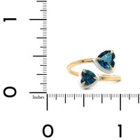 18K Yellow Gold Blue Topaz White Enamel Bypass Ring