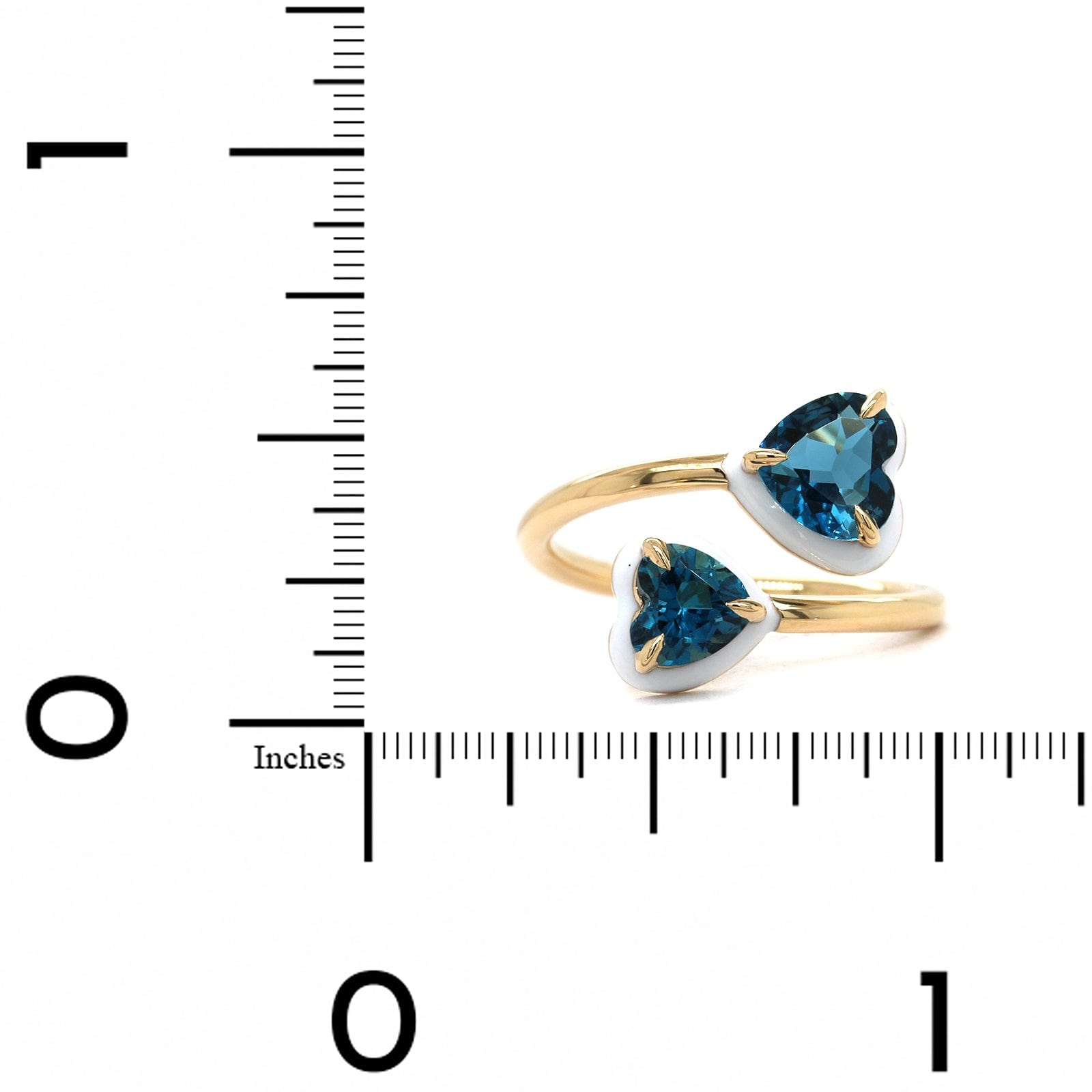 18K Yellow Gold Blue Topaz White Enamel Bypass Ring