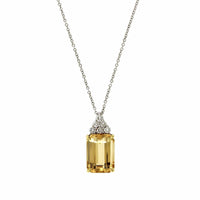 18K White Gold Yellow Topaz with Diamond Pendant