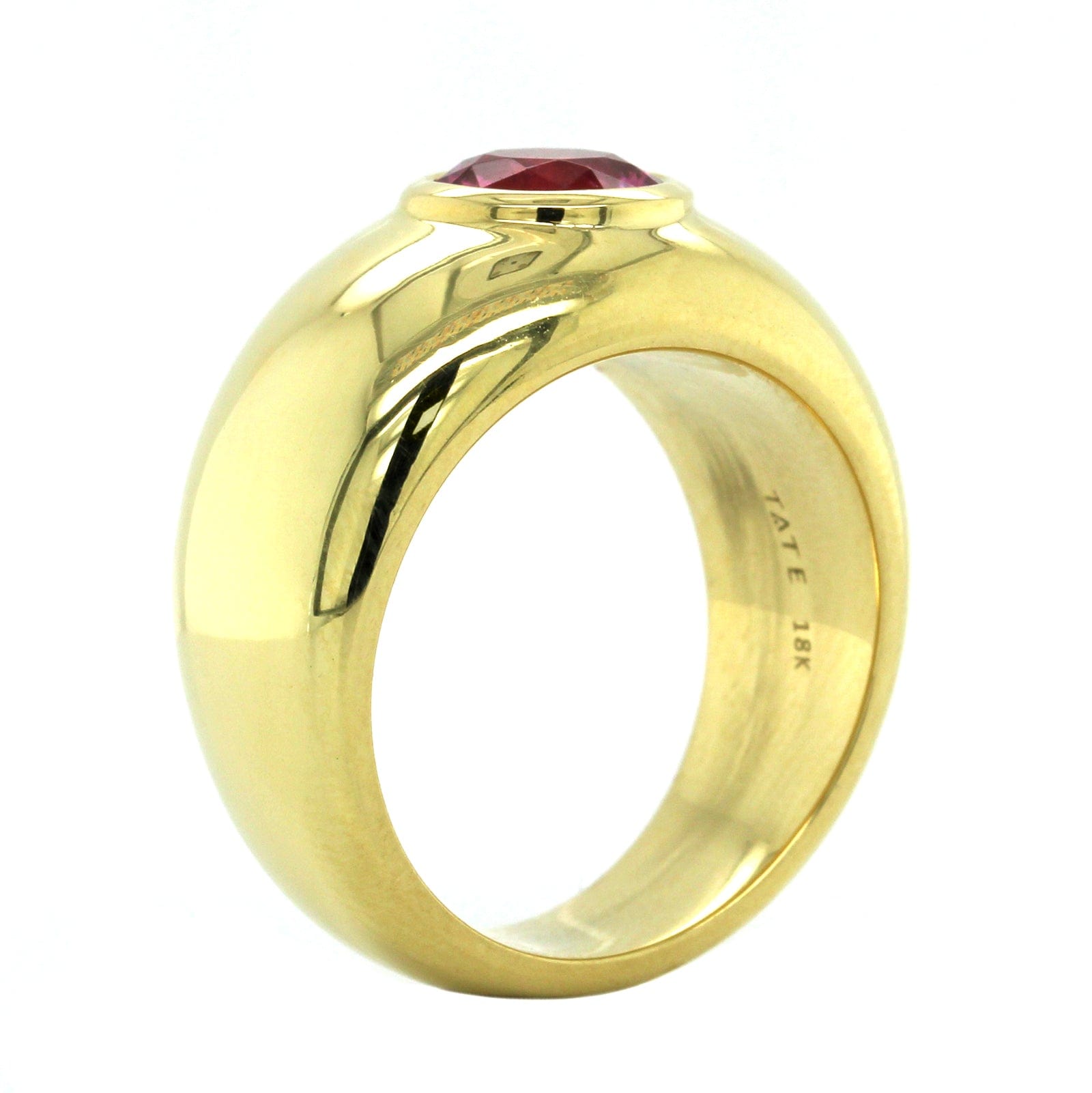18K Yellow Gold Pink Tourmaline Bezel Set Ring