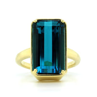 18K Yellow Gold Indicolite Electric Blue Tourmaline Ring