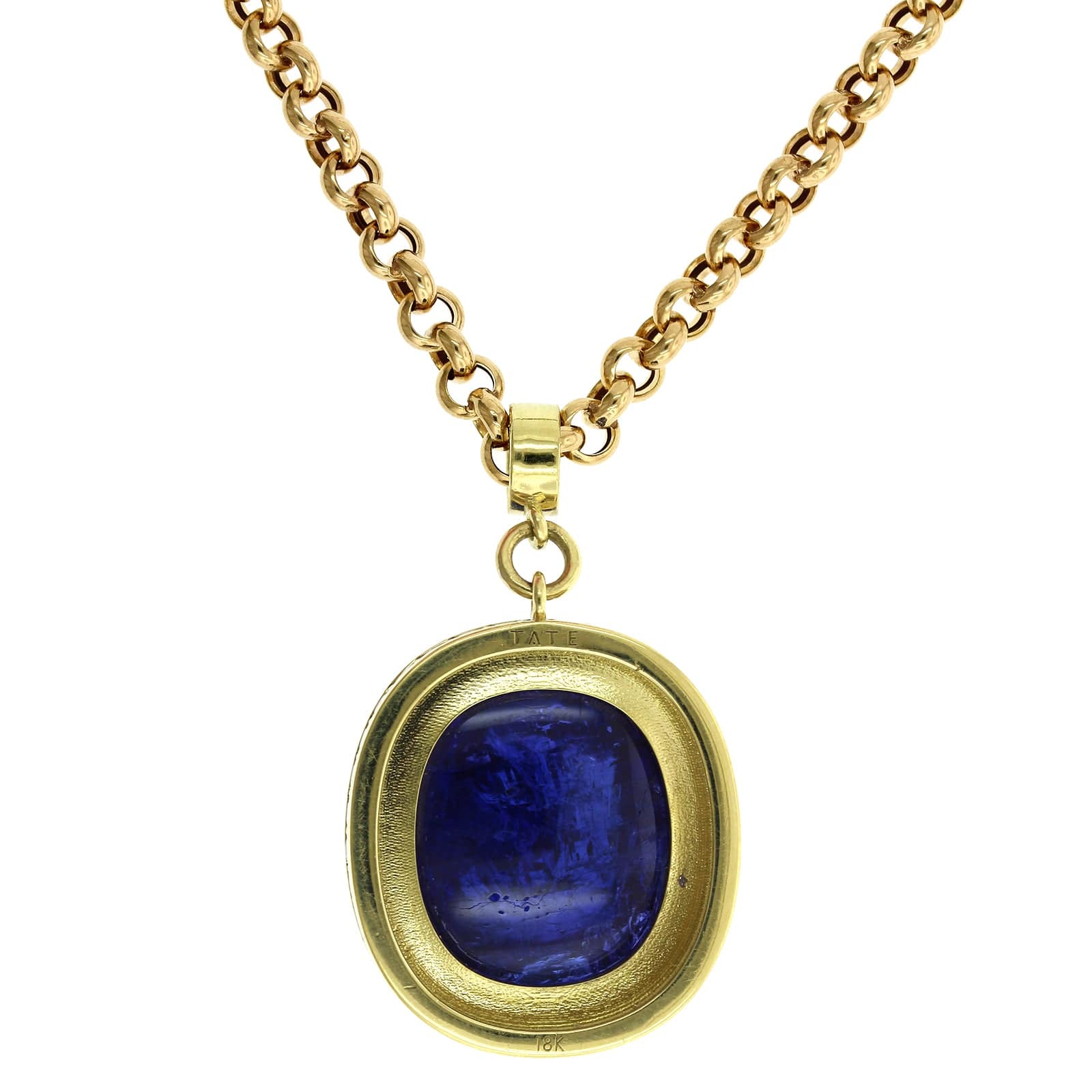 18K Yellow Gold Bezel Set Cabochon Tanzanite Pendant
