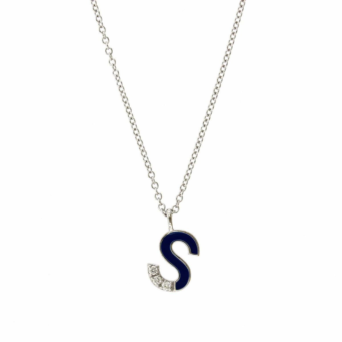 The Jade 14K White Gold Navy Enamel "S" Pendant, 14K White Gold, Long's Jewelers