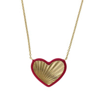 The Joey 14K Yellow Gold Fuchsia Enamel Fluted Heart Shaped Necklace, 14K Yellow Gold, Long's Jewelers
