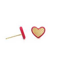The Joey 14K Yellow Gold Fuchsia Enamel Fluted Heart Shaped Stud Earrings, 14K Yellow Gold, Long's Jewelers