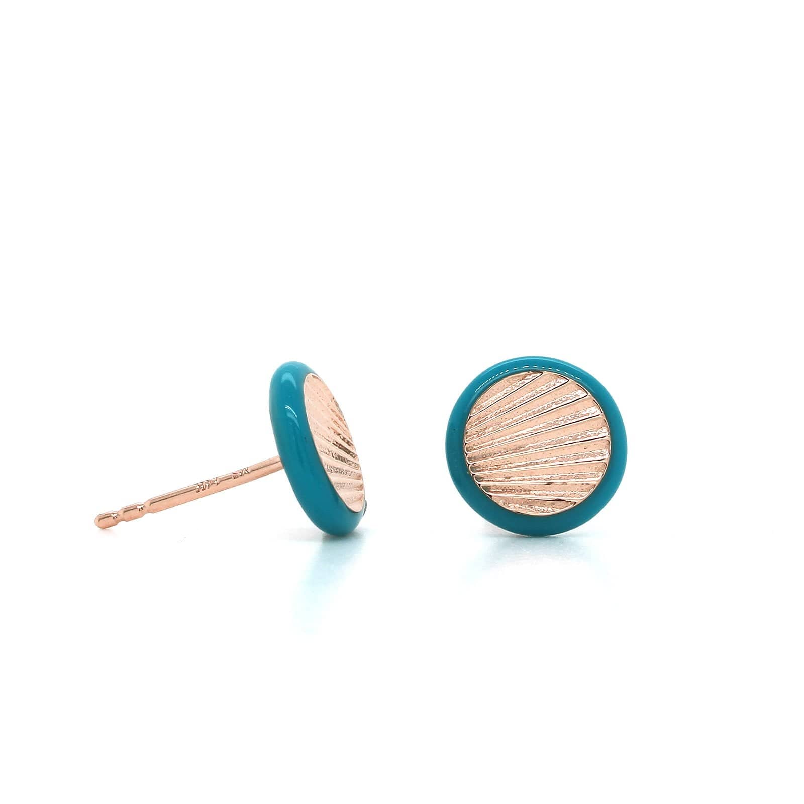 The Leah 14K Rose Gold Turquoise Enamel Fluted Circle Stud Earrings, 14K Rose Gold, Long's Jewelers