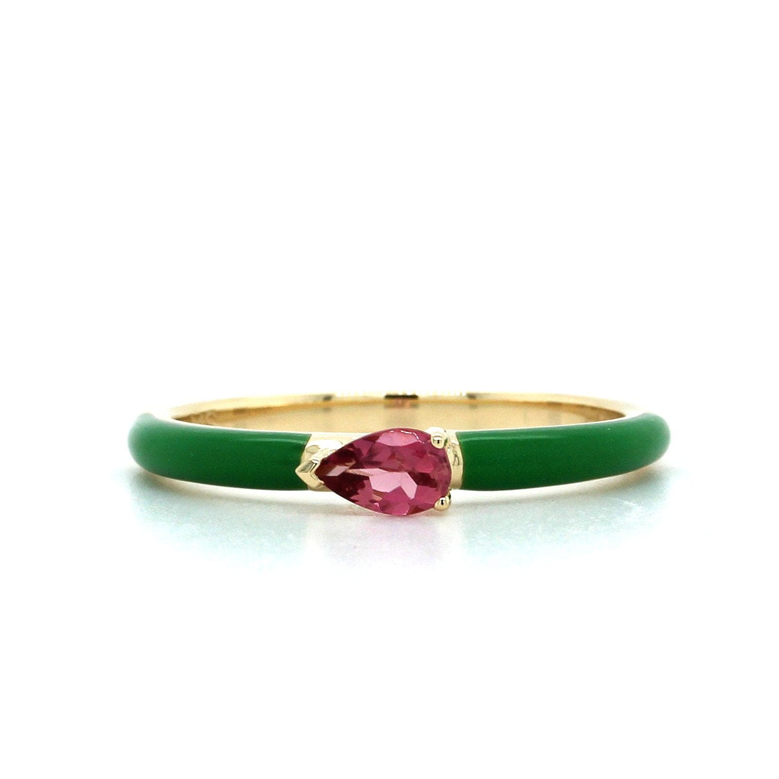 The Quinn 14K Yellow Gold Pink Tourmaline with Olive Enamel Ring, 14K Yellow Gold, Long's Jewelers