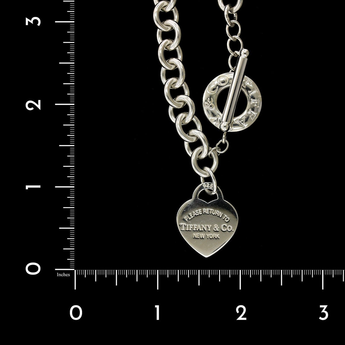 Tiffany Co. Sterling Silver Estate Return to Tiffany Heart Tag Toggle Necklacesterling silver Ruler