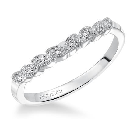 18K White Gold Bead Set Curve Diamond Band