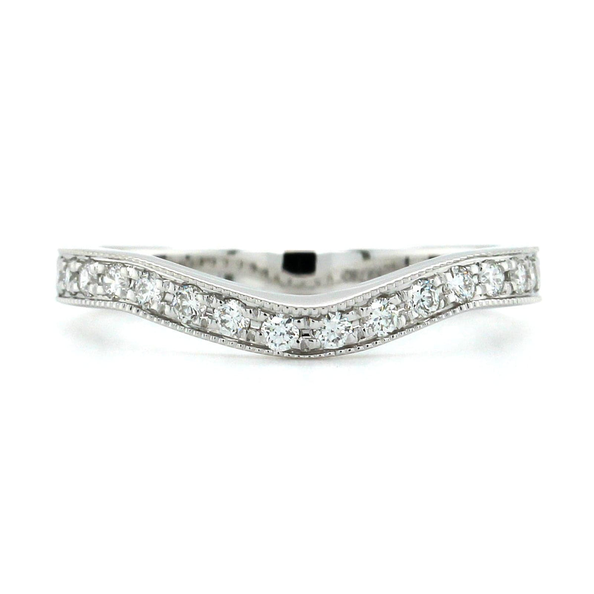 18K White Gold Large Curve Milgrain Diamond Band