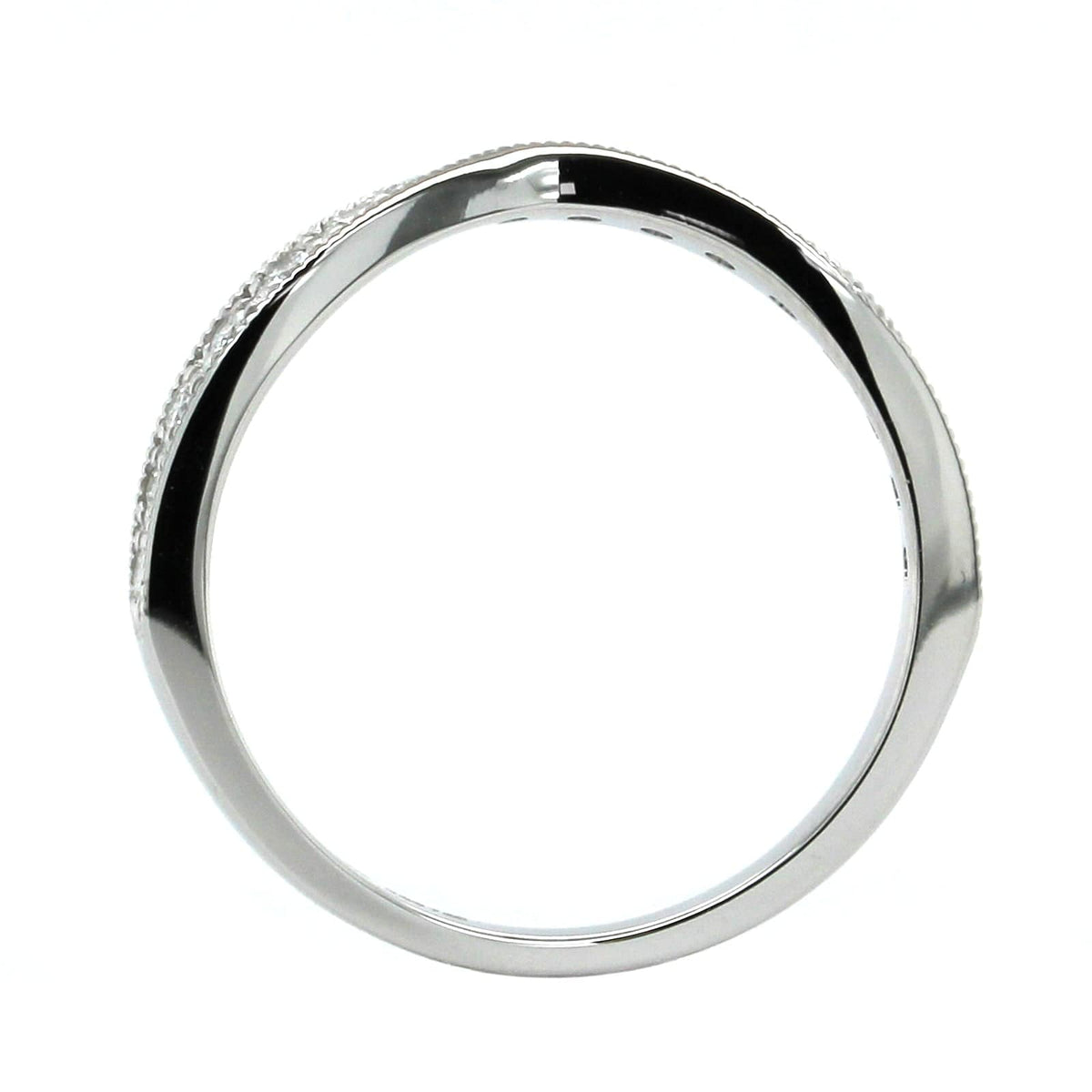 18K White Gold Large Curve Milgrain Diamond Band