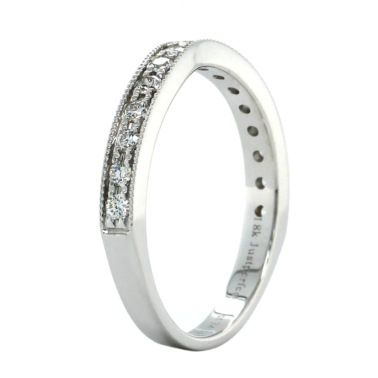 18K White Gold Small Curve Milgrain Diamond Band