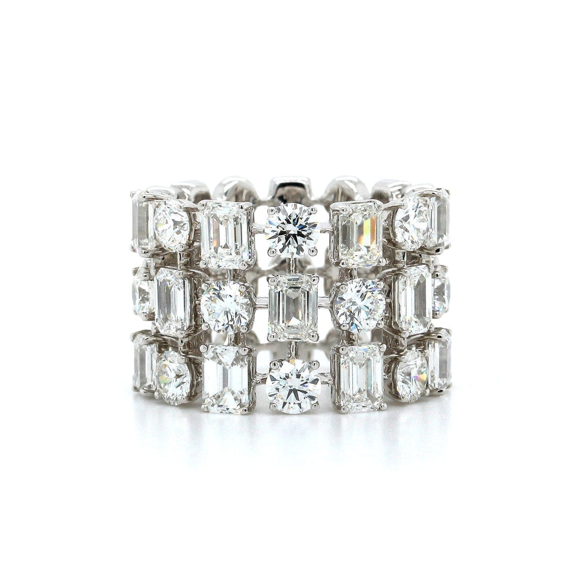 White Gold Multi Shape Diamond 3 Row Ring, white gold, Long's Jewelers