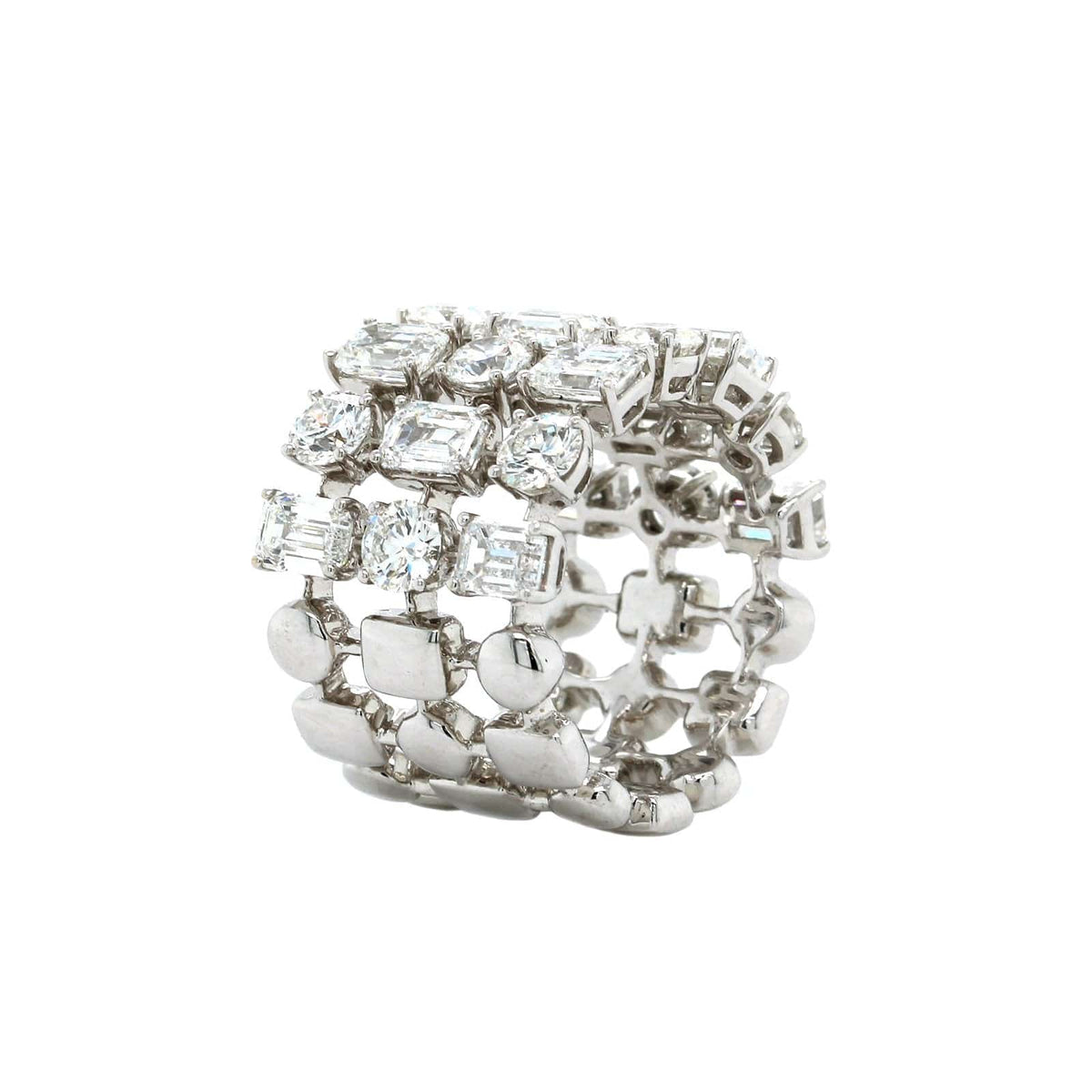 White Gold Multi Shape Diamond 3 Row Ring, white gold, Long's Jewelers