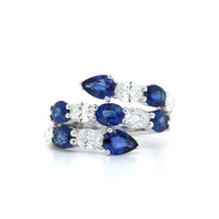 White Gold Sapphire and Diamond 3 Row Bypass Ring, white gold, Long's Jewelers