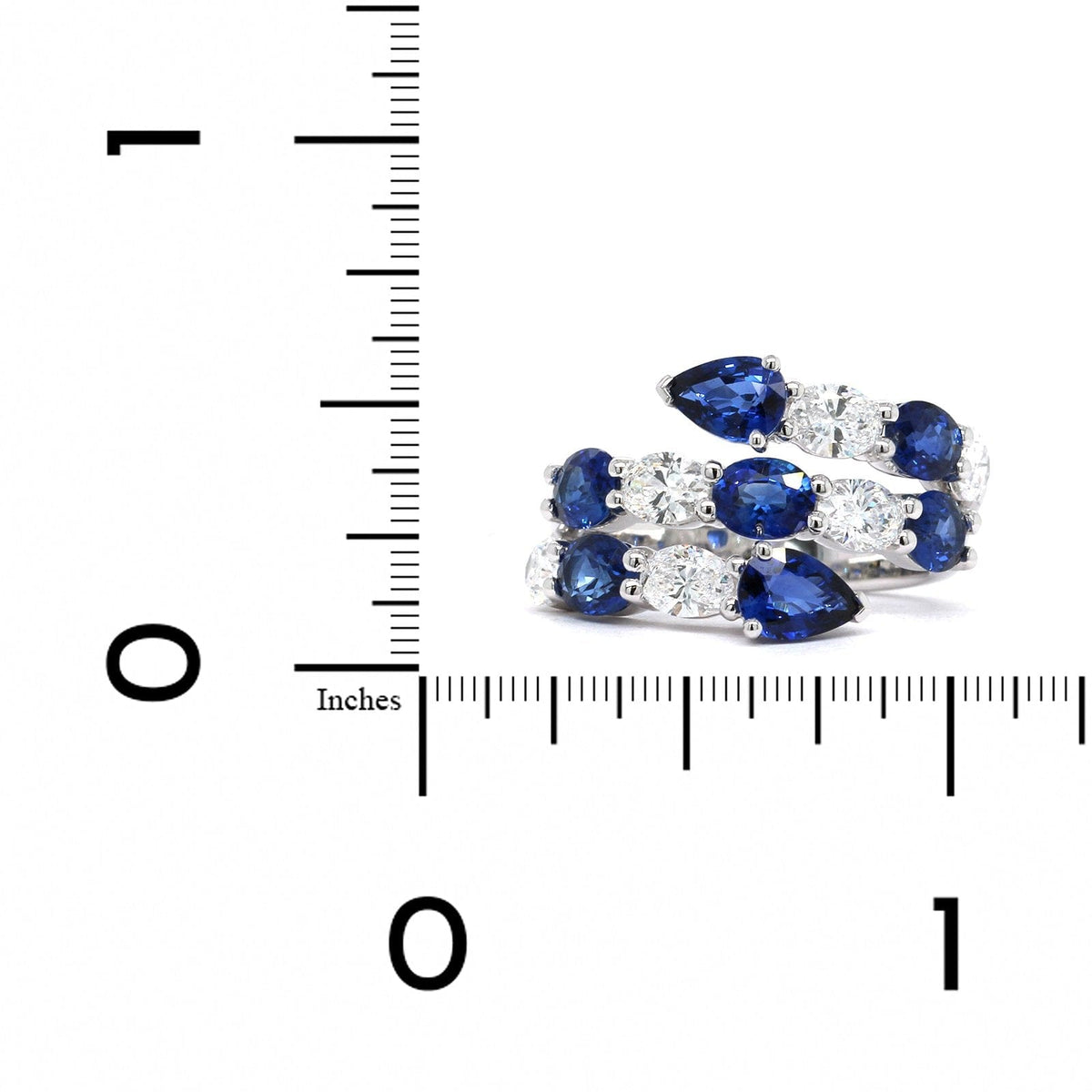 White Gold Sapphire and Diamond 3 Row Bypass Ring, white gold, Long's Jewelers