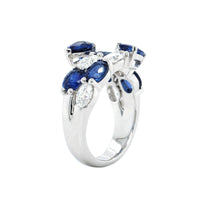 White Gold Sapphire and Diamond 3 Row Bypass Ring, white gold, Long's Jewelers