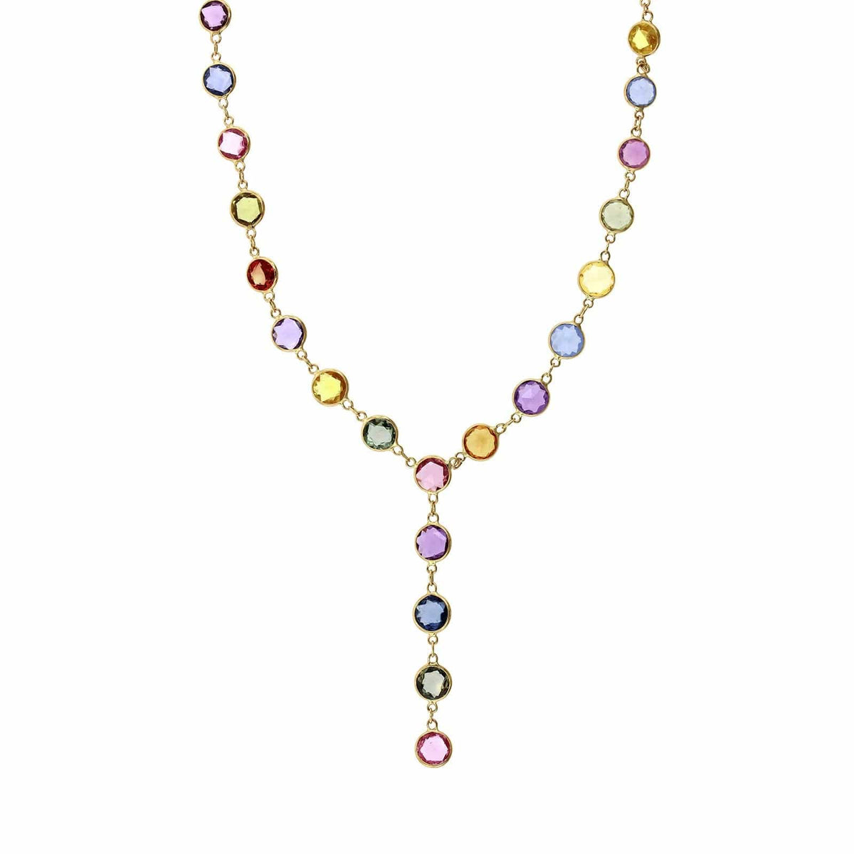 Yellow Gold Multi Color Sapphire Lariat Necklace, yellow gold, Long's Jewelers