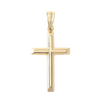 14K Yellow Gold Cross Pendant with Beveled Edge