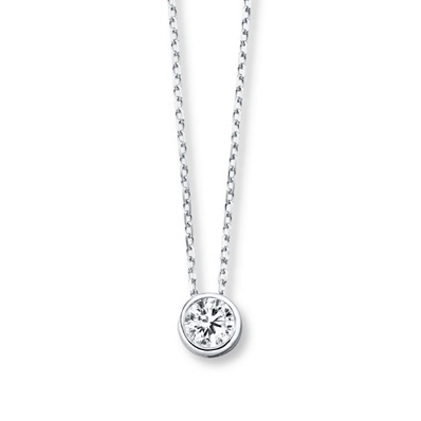 14K White Gold Diamond Bezel Necklace