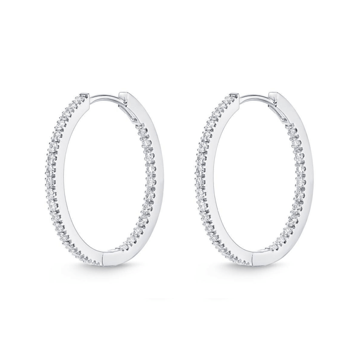 18K White Gold Diamond Hoops