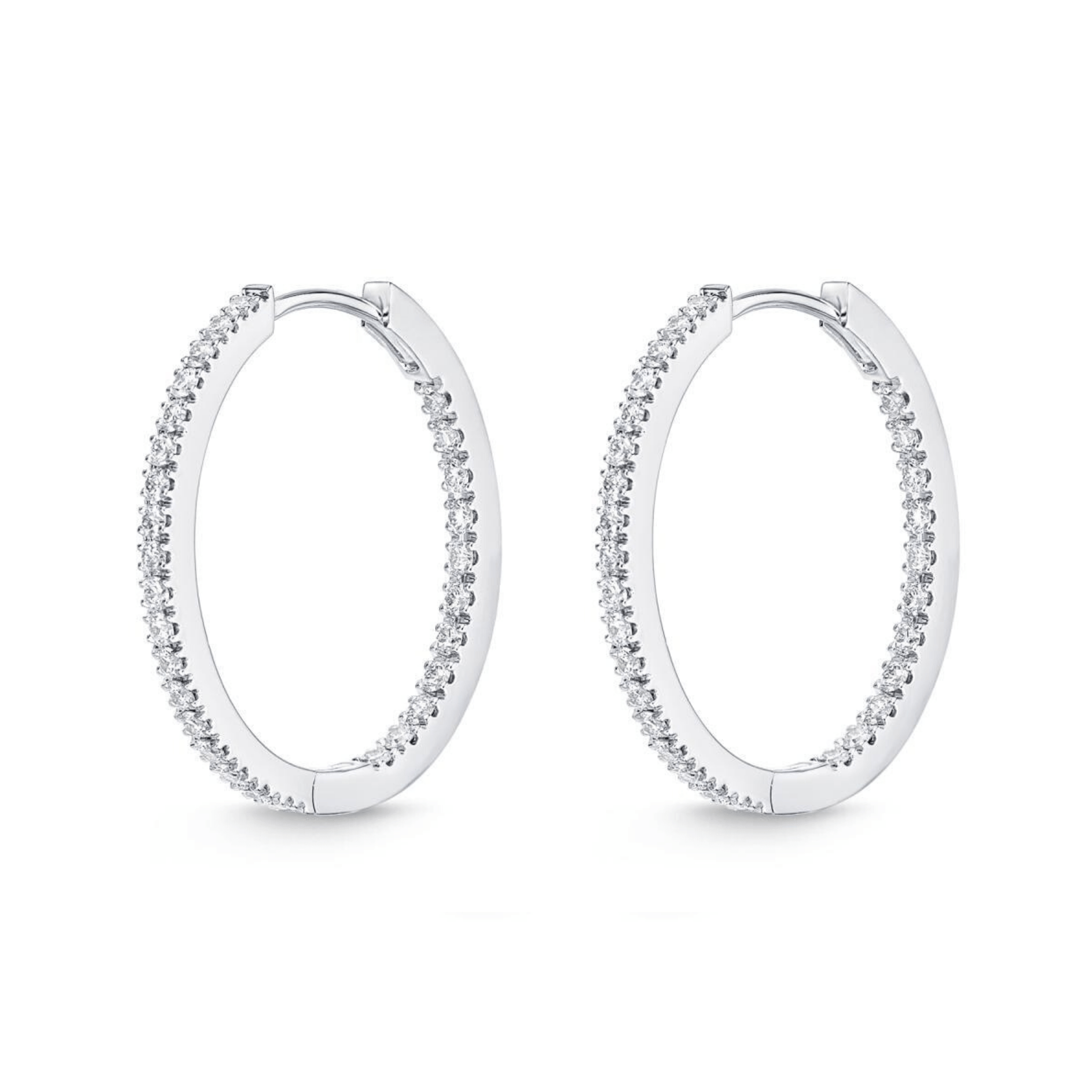 18K White Gold Diamond Hoops