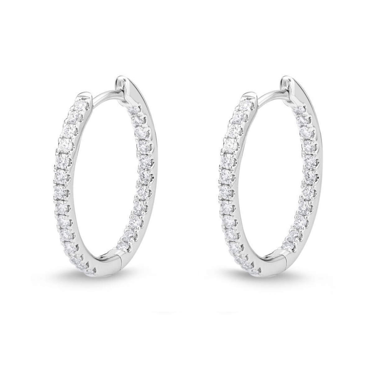 18K White Gold Diamond Hoops