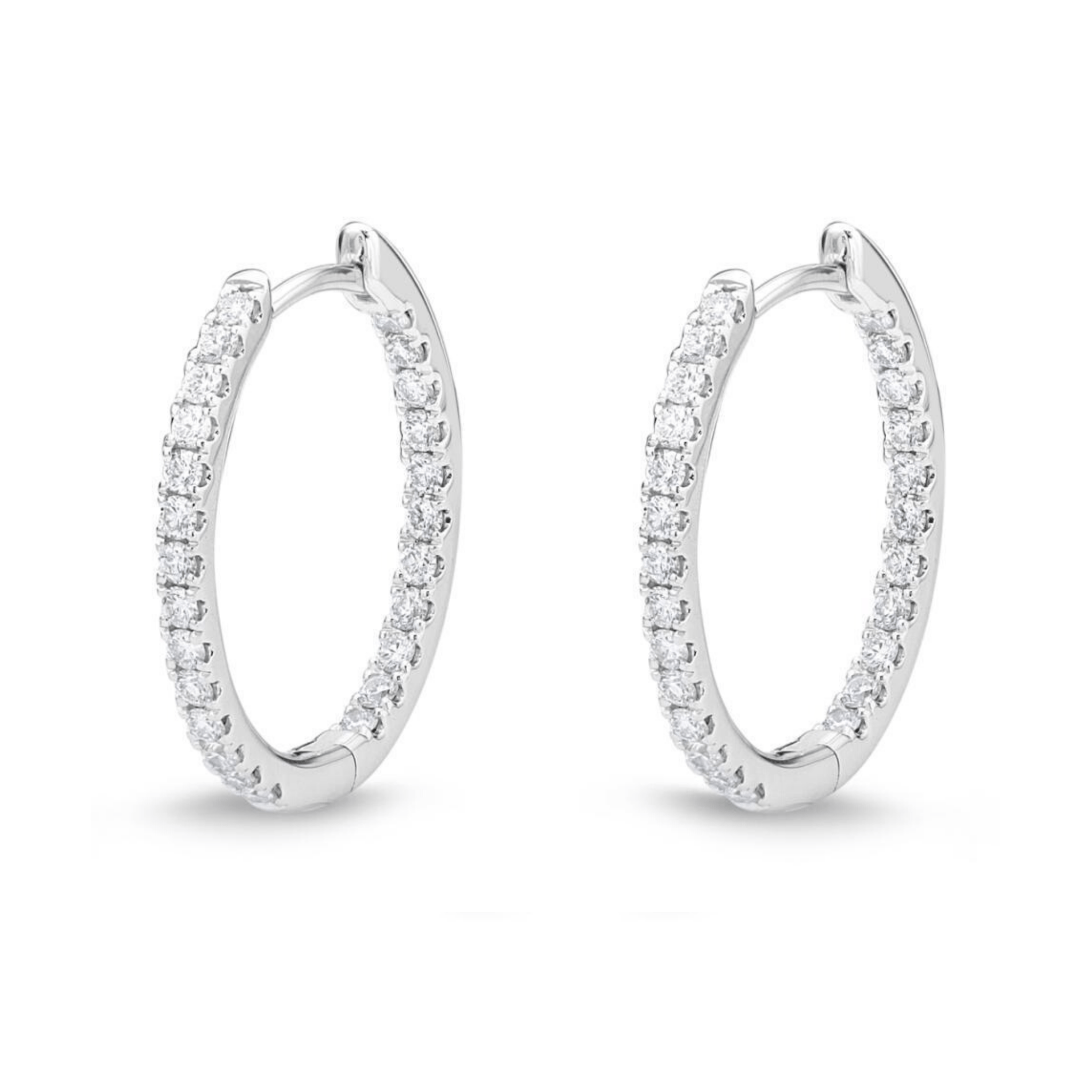 18K White Gold Diamond Hoops