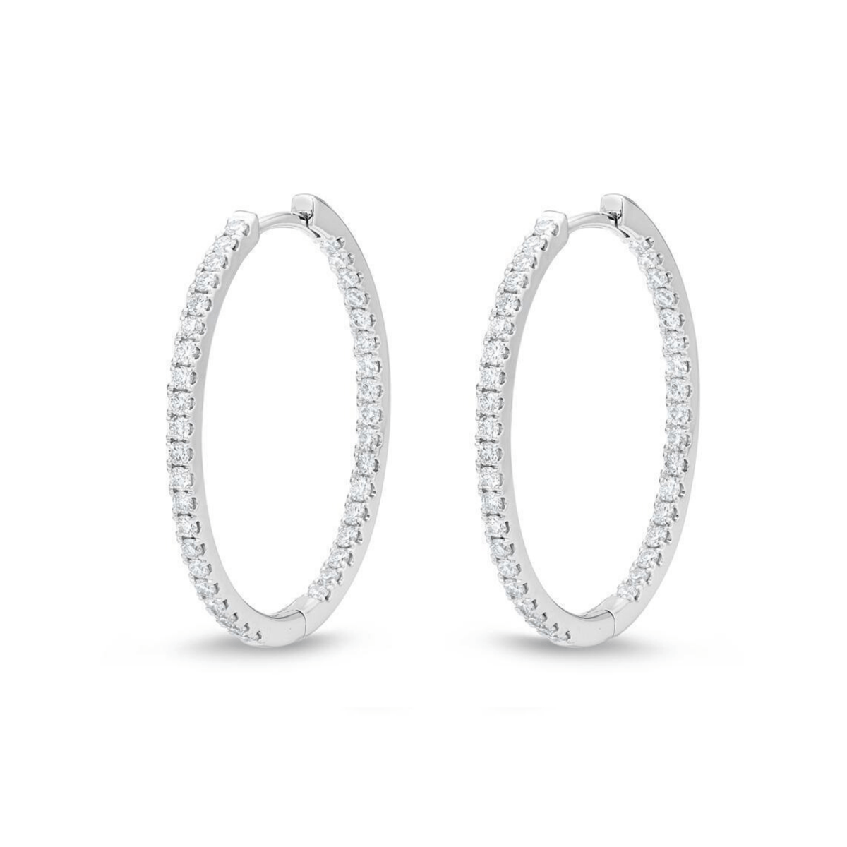18K White Gold Diamond Hoops