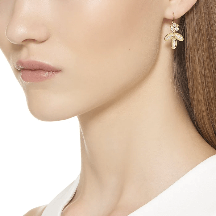 Temple St. Clair 18K Yellow Gold Foglia Earrings with Diamond Pavé