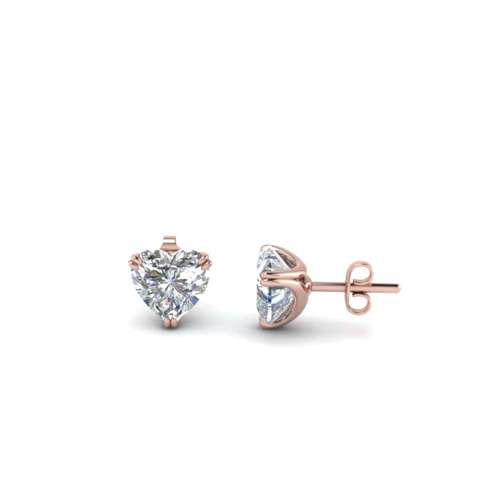 18K Rose Gold Heart Shape Diamond Stud Earrings