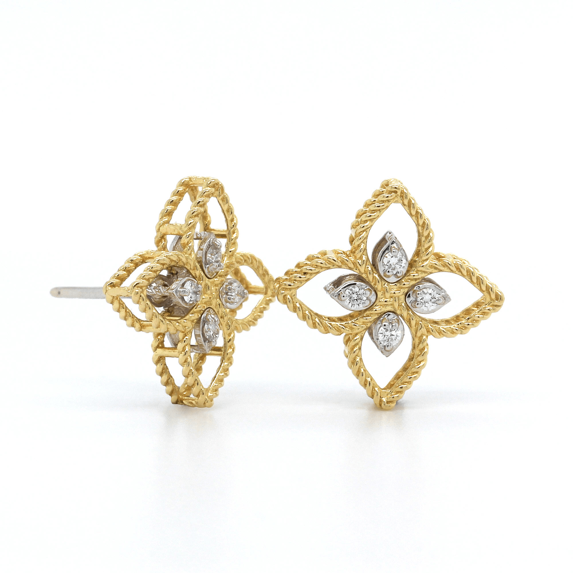 Roberto Coin 18K Yellow Gold Princess Flower Diamond Earrings