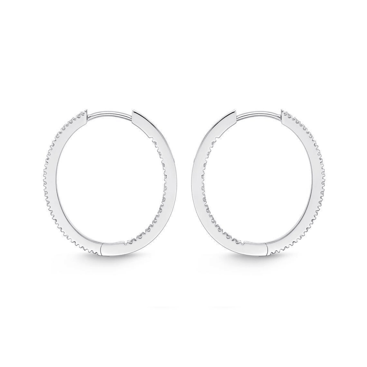 18K White Gold Diamond Hoops