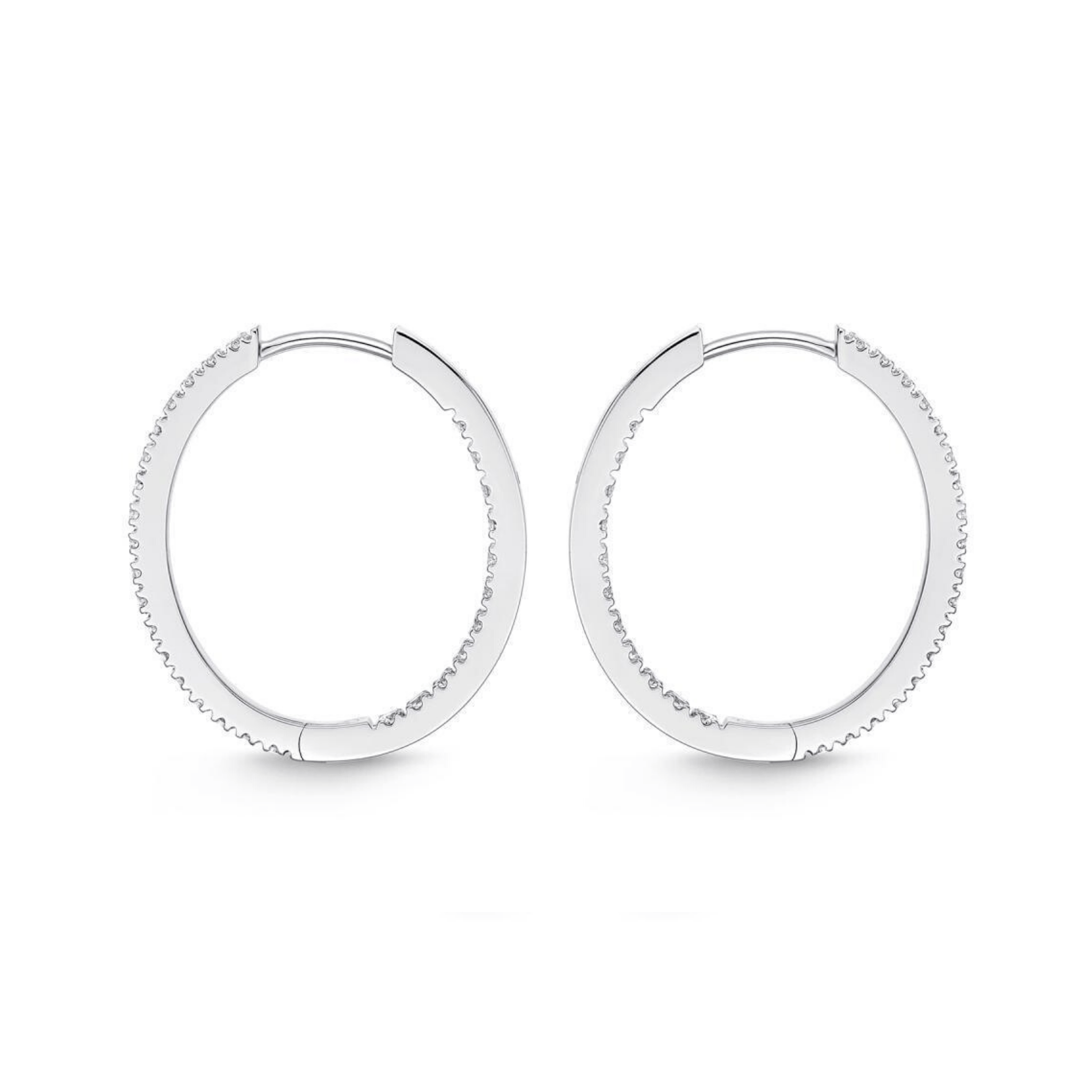 18K White Gold Diamond Hoops